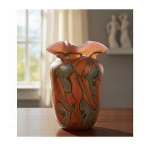 John Lotton Vase Artist Signed 1992 Iridescent Floral Art Glass Rare 7 Scalloped